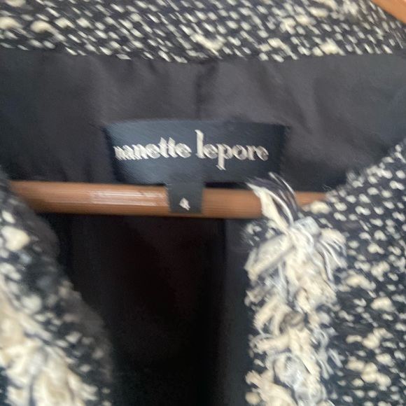 Nanette Lepore Black Speckled Tweed Fringe Blazer Jacket - Picture 7 of 7